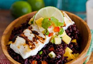 Photo of Halibut & Pineapple-Mango Salsa Over Black Rice